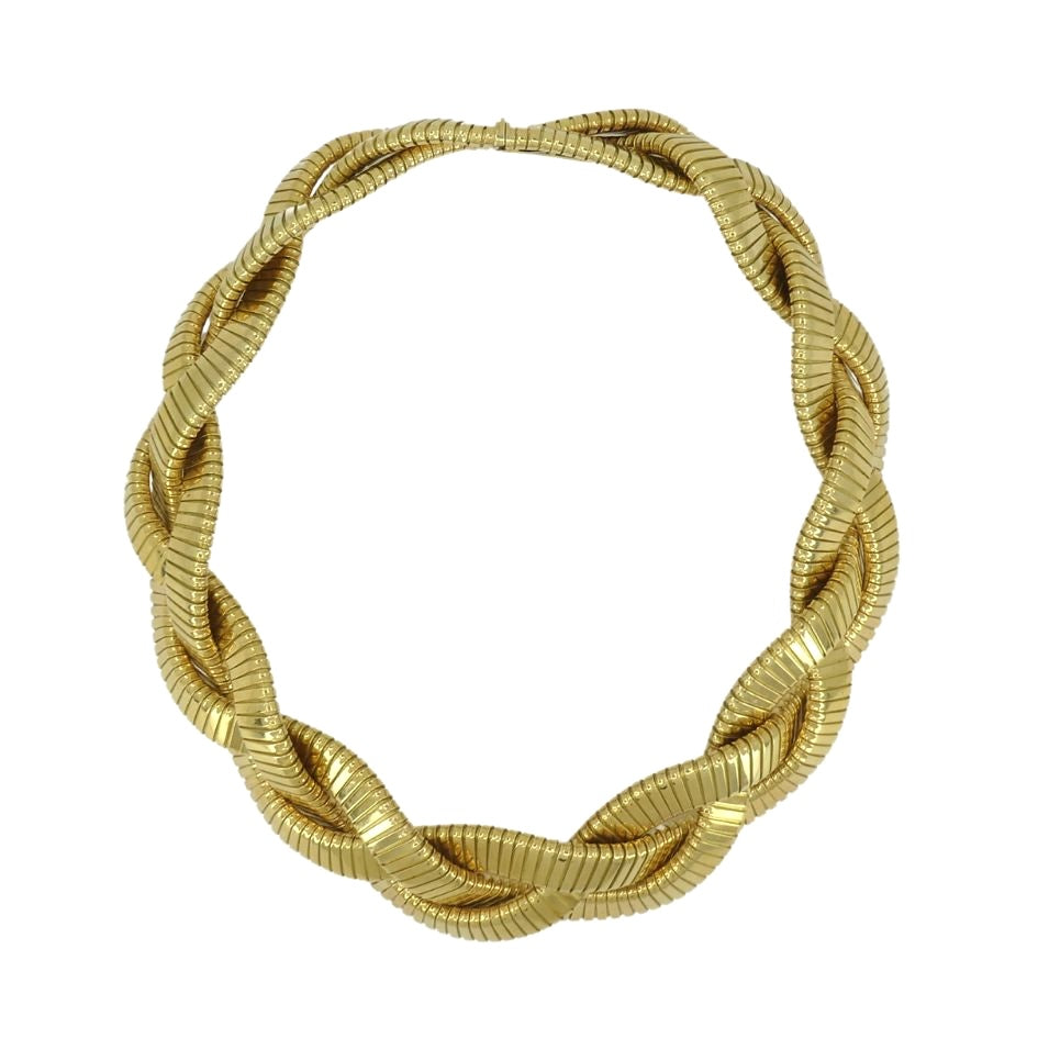 Vintage Carlo Weingrill 18k Gold Braided Tubogas Choker Necklace