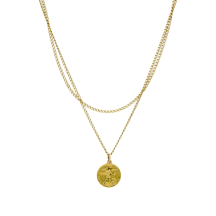 Vintage 14K Gold Saint Michael Pendant Necklace