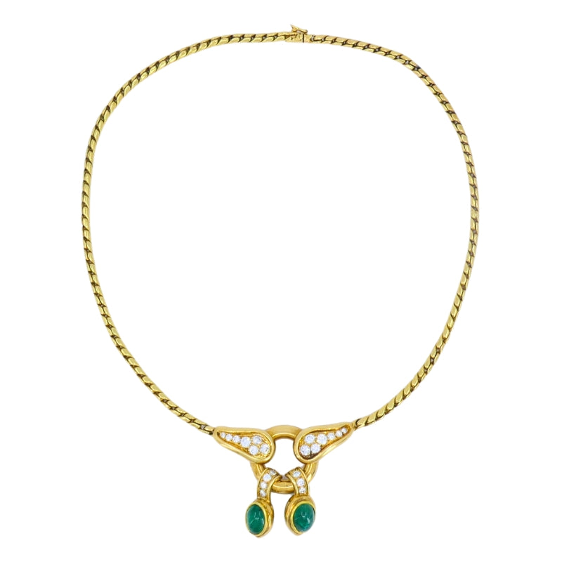 Vintage Rene Boivin 18k Gold Necklace Diamond Cabochon Emerald