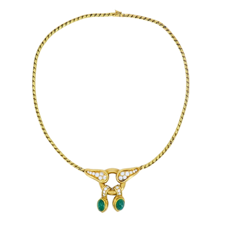 Vintage Rene Boivin 18k Gold Necklace Diamond Cabochon Emerald