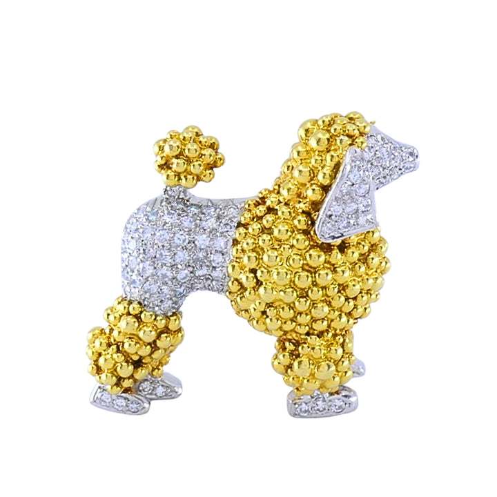 Vintage 18k Two-Tone Gold Pavé Diamond Poodle Brooch