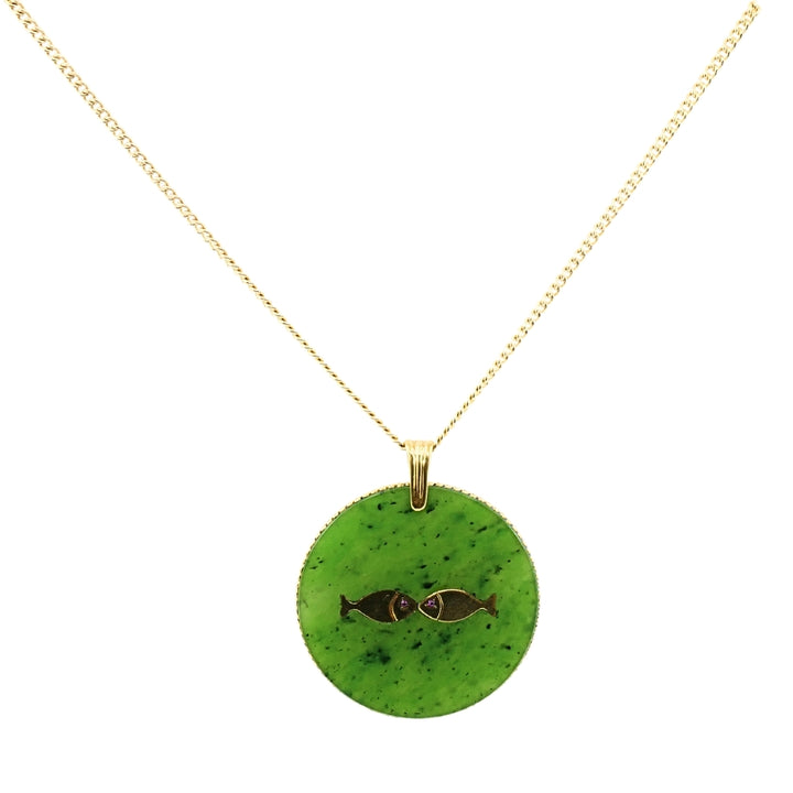 Astrological Sign Picies Jade Pendant 14K Gold  Necklace