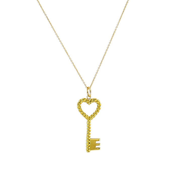 Vintage Tiffany & Co. 18k Gold Heart Key Pendant Necklace