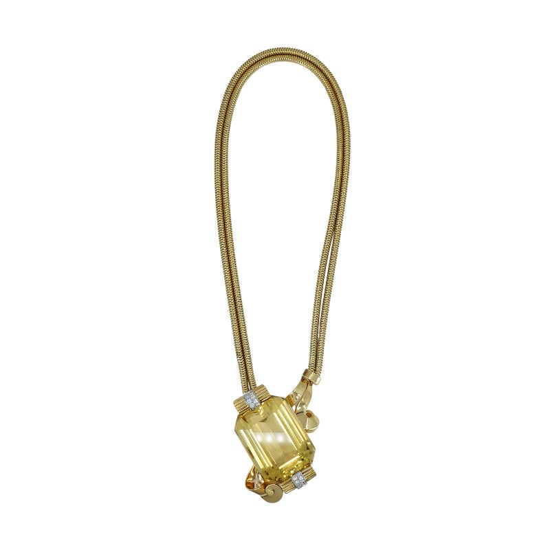 Retro 14k Gold Diamond Citrine Snake Chain Necklace