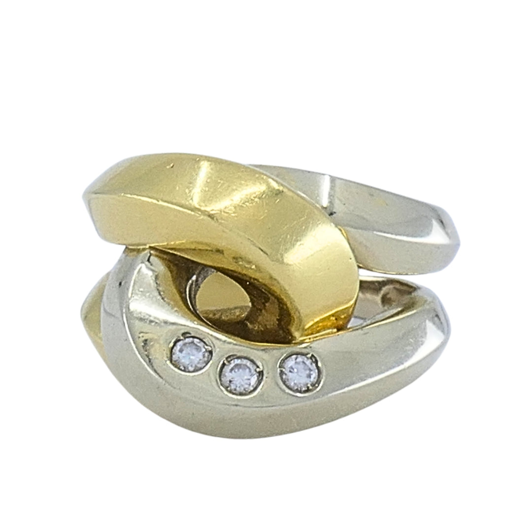Vintage Pomellato 18k Two-Tone Gold Diamond Interlocking Cocktail Ring
