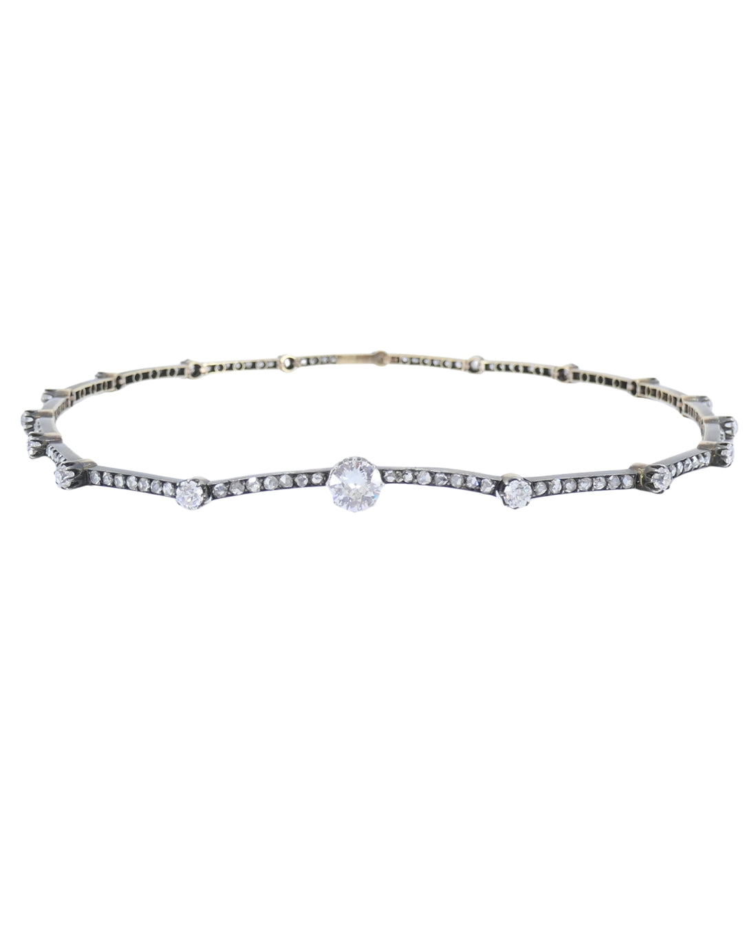 Antique 18k Gold Silver Diamond Choker Necklace French Jewelry