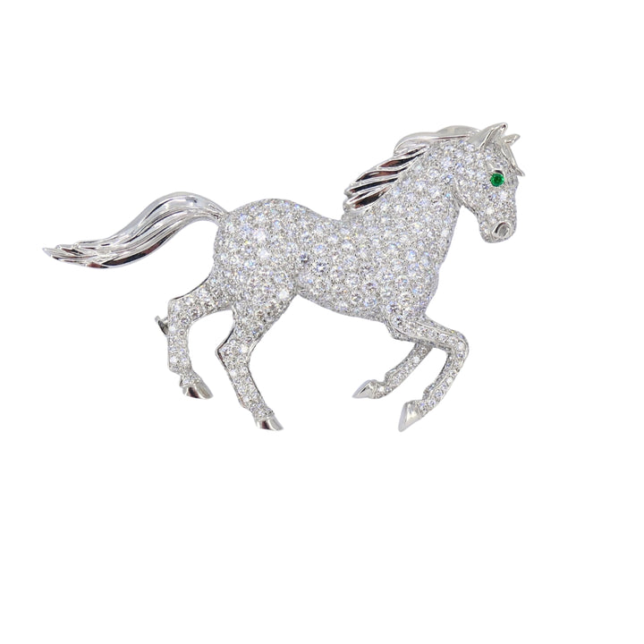 Vintage Cartier 18k Gold Diamond and Emerald Horse Brooch