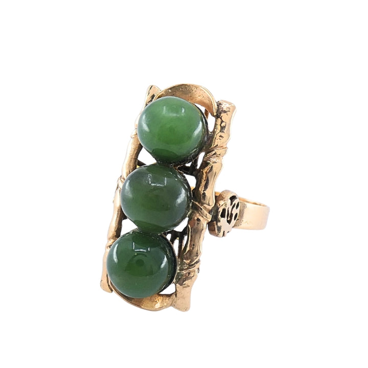 Vintage Jade Ring 14k Gold Bamboo Motif