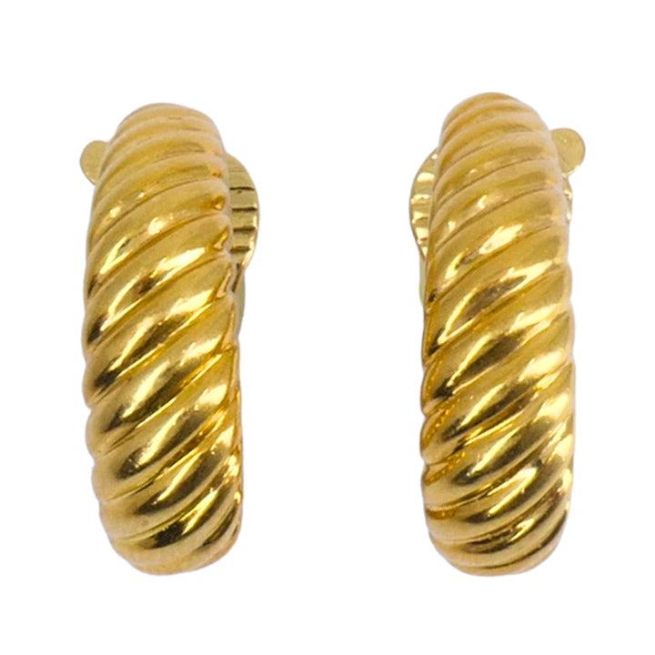 Boucheron Paris 18k Yellow Gold Hoop Earrings, Vintage Ribbed Hoop Earrings