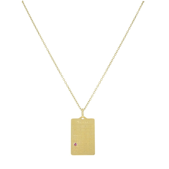French 18k Gold Ruby 'August 21st' Calendar Pendant Chain Necklace