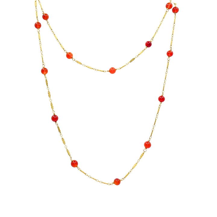 Vintage 14k Gold Carnelian Bead Necklace