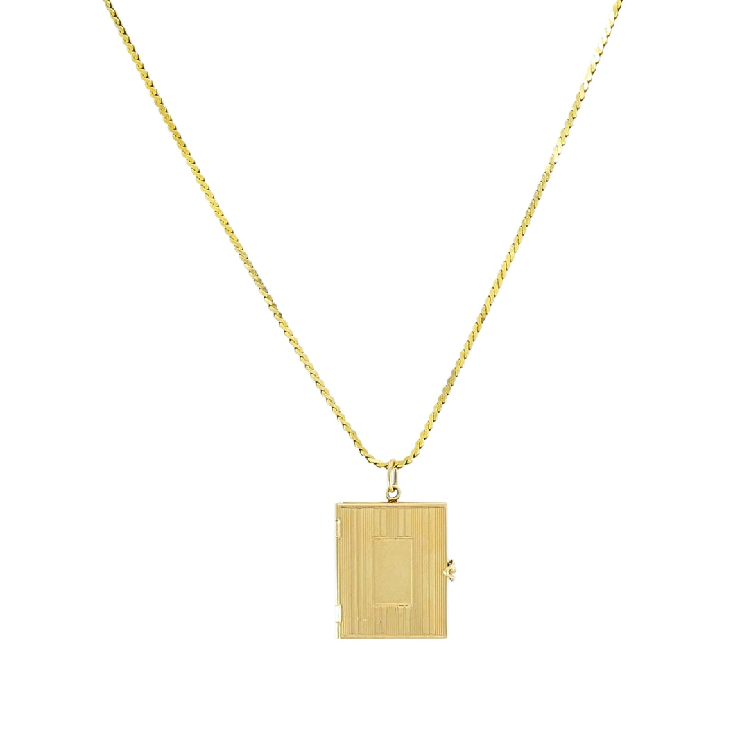 Vintage 14k Gold Book Locket Pendant 18k Gold Chain Necklace