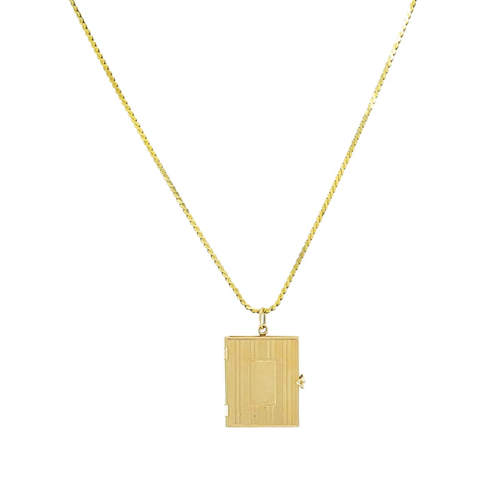Vintage 14k Gold Book Locket Pendant 18k Gold Chain Necklace