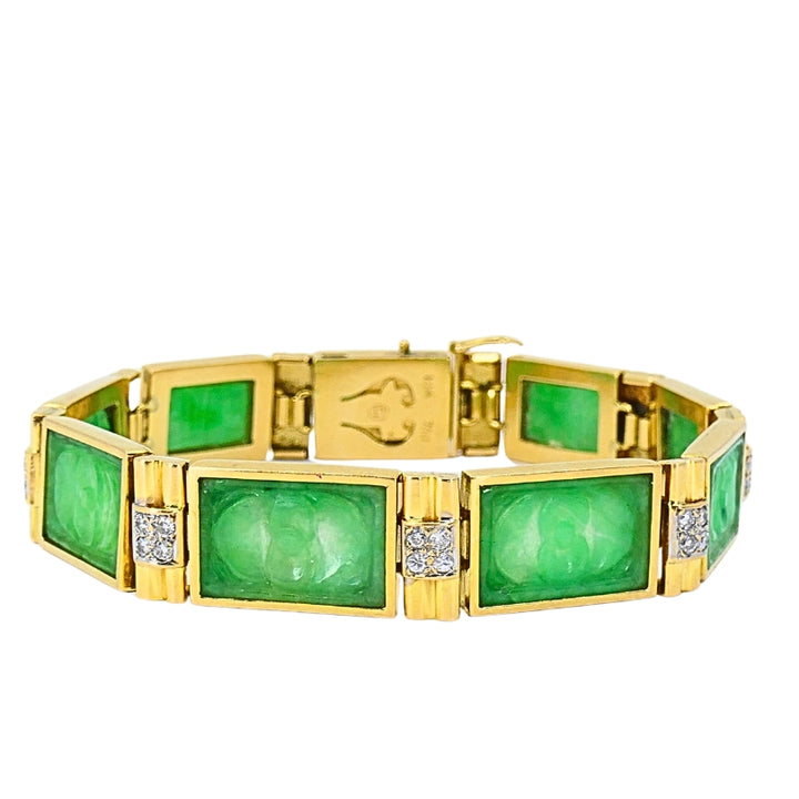 Vintage 18k Gold Jade Diamond Bracelet