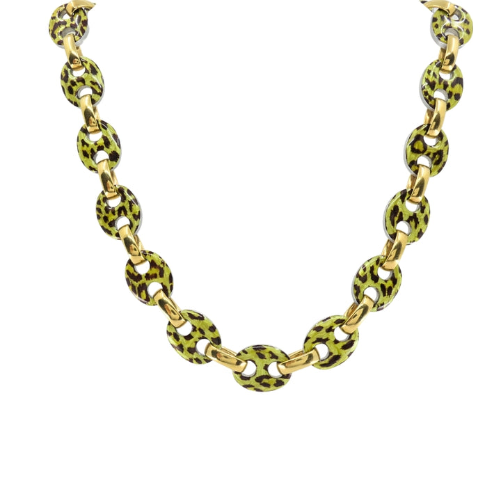 Nicolis Cola for Nardi 18k Gold, Metal Leopard Enamel Nautical Link Necklace
