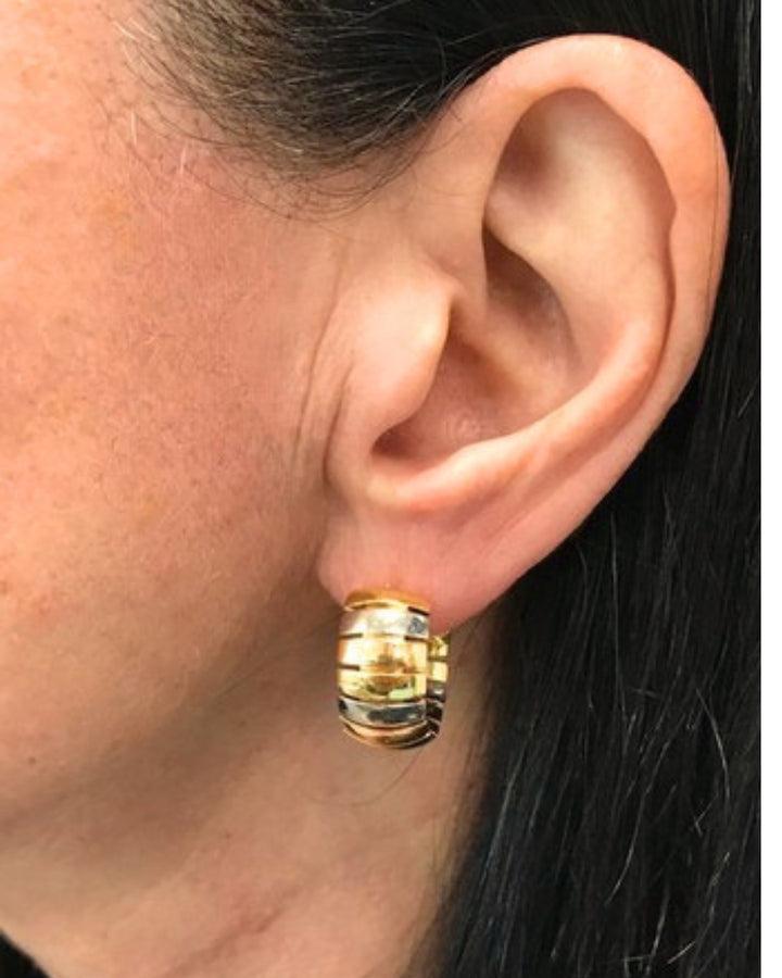 Cartier Hoop Earrings Tubogas Design 18k Tri-Color Gold