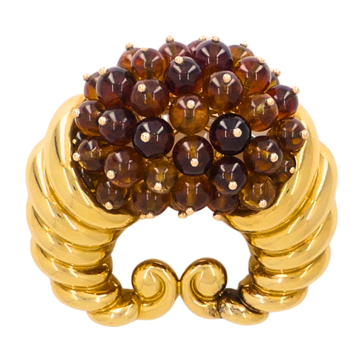 Suzanne Belperron 18k Gold Citrine Cornucopia Clip Brooch Signed “S. N. Herz Belperron”