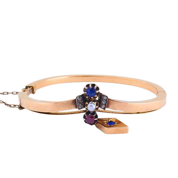 Victorian 14k Gold Gemstone Bangle Bracelet