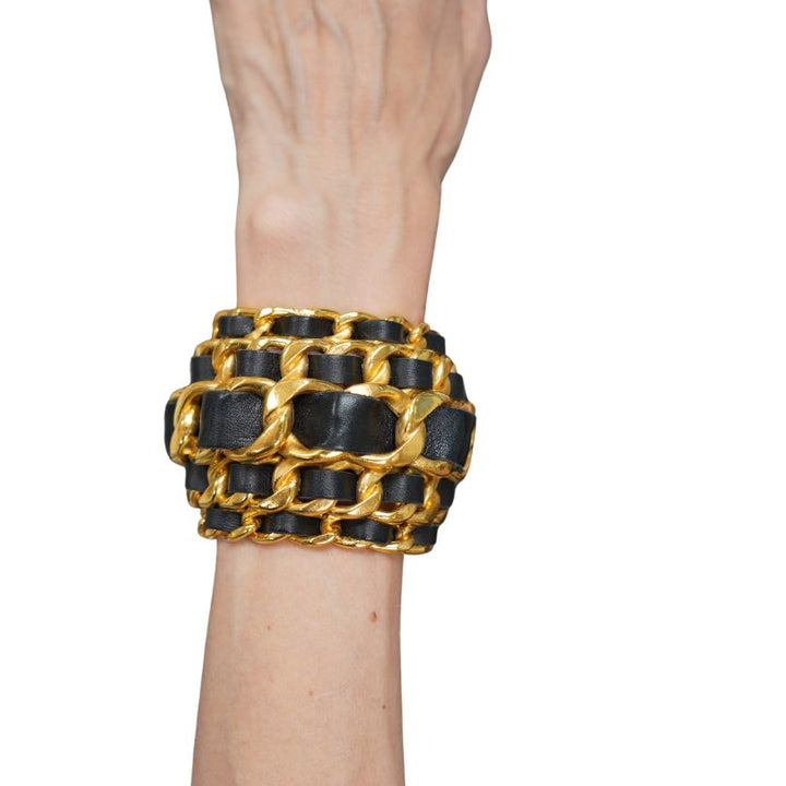 Vintage Chanel 1991 Gold Leather Cuff Bracelet