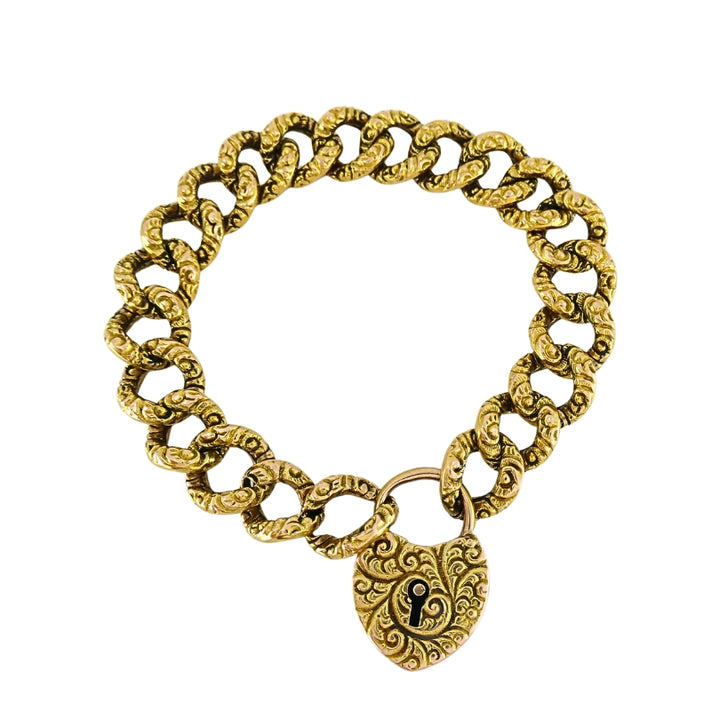 Vintage 14k Gold Heart Lock Link Bracelet