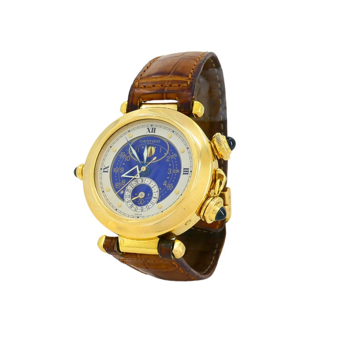 Cartier Pasha Alarm Moonphase Wristwatch 18k Gold c. 1987