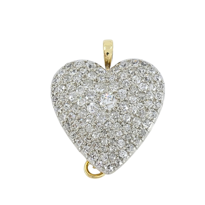 Cartier 18k Gold Platinum Pavé Diamond Heart Brooch-Pendant