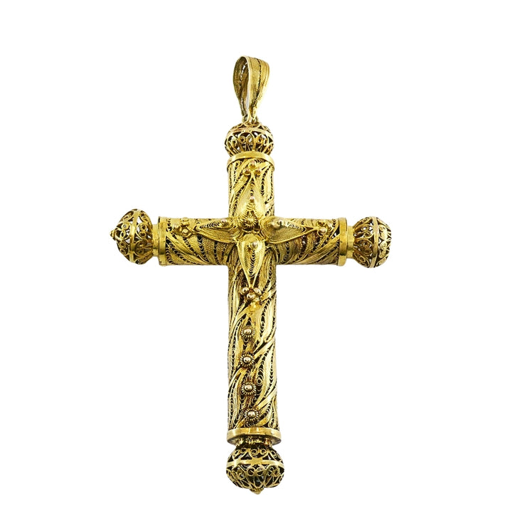 Antique 10k Gold Filigree Cross Pendant Cannetille Design