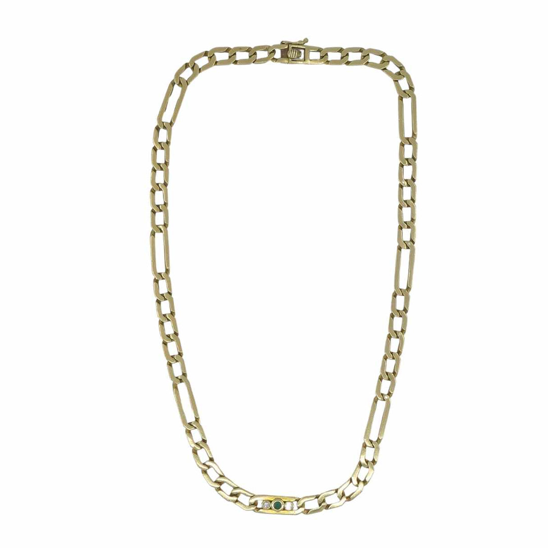 Vintage Cartier 18k Gold Emerald Diamond Chain Link Necklace
