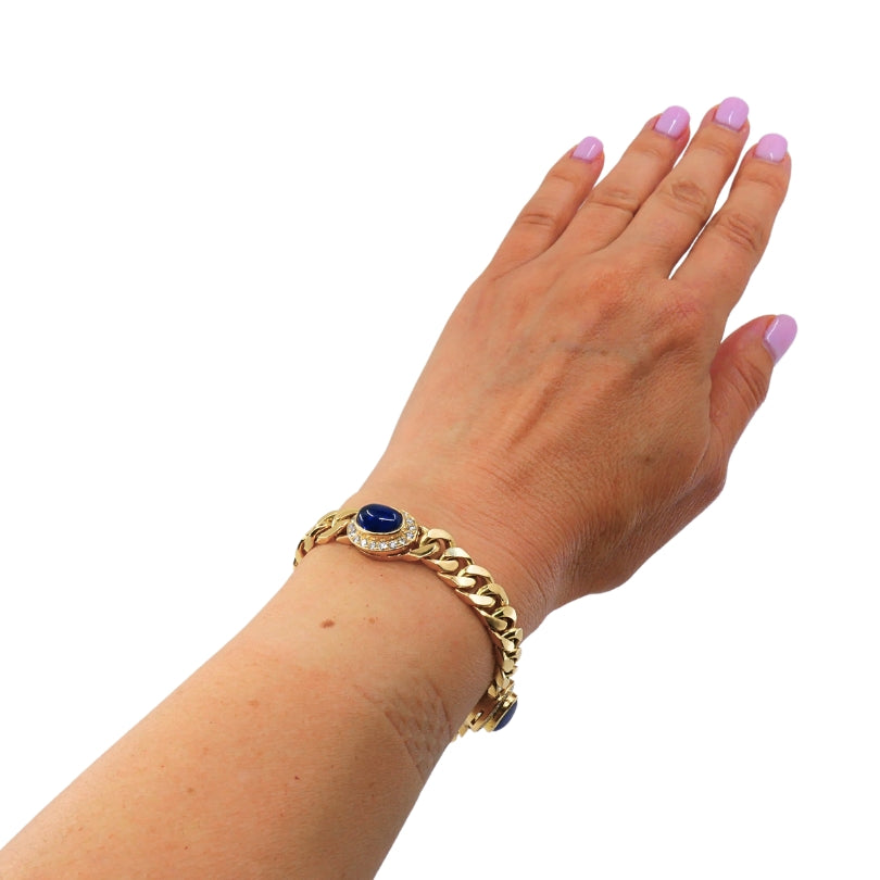 Vintage French 18k Gold Bracelet Curb Link Sapphire