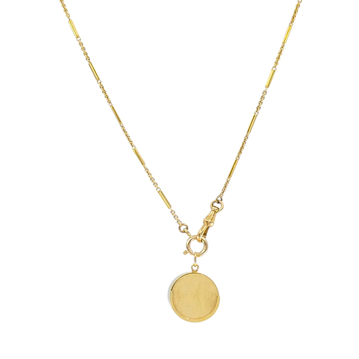 14k Gold Coin Holder Pendant 14k Bar Link Chain Necklace