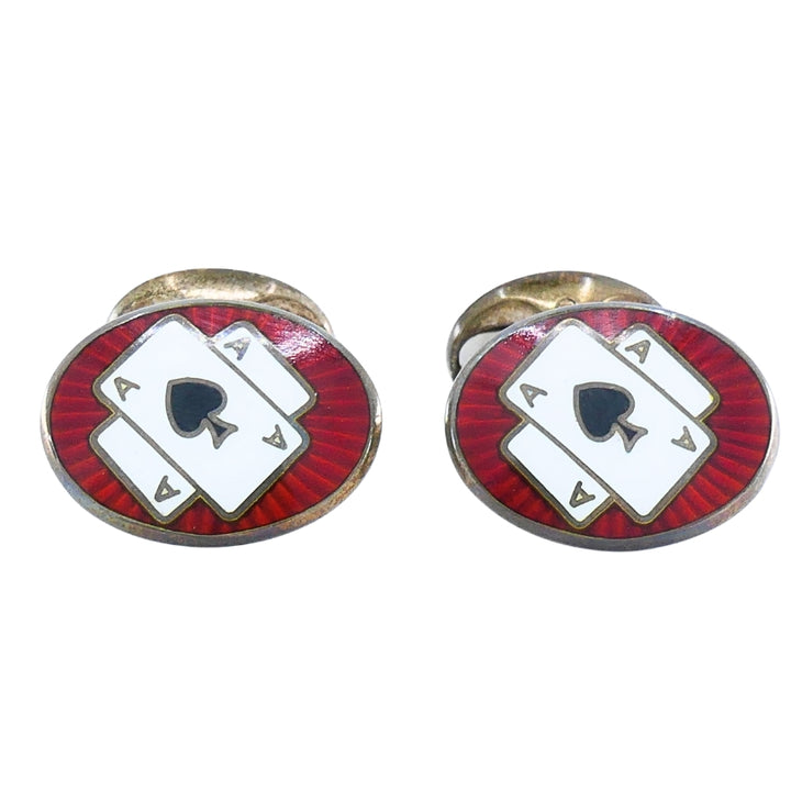 Deakin & Francis Silver Cufflinks Enamel Ace of Spades