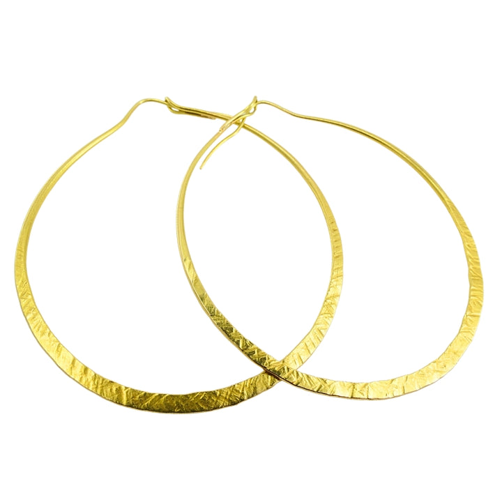 14k Hammered Gold Flat Hoop Earrings