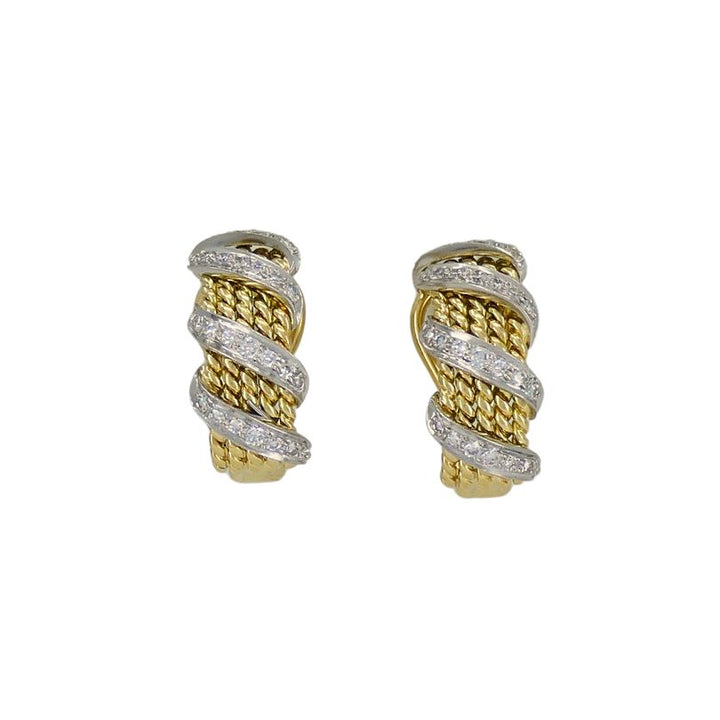 Tiffany & Co. Schlumberger 18k Gold Platinum Diamond Braided Earrings