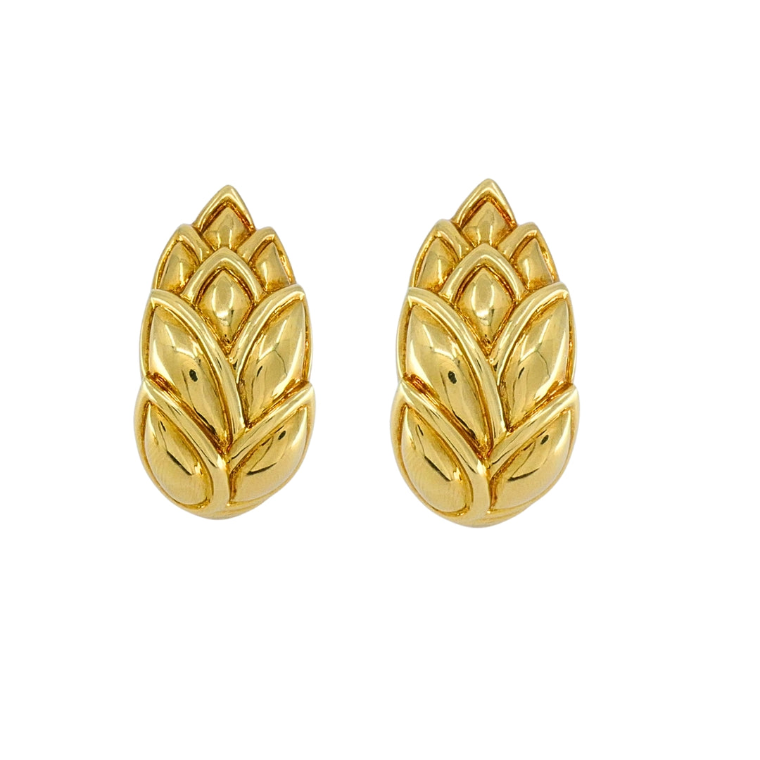 René Boivin 18k Gold Sculpted Foliate Hoop Earrings, 1970s