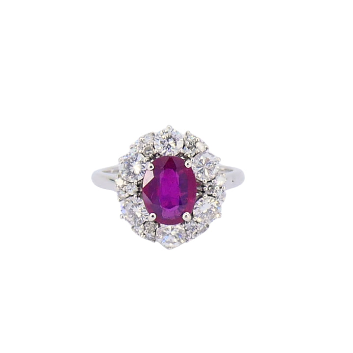 Vintage 18k White Gold Cluster Ring Diamond Ruby 1.75ct Burma