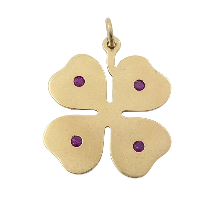 Vintage Tiffany & Co. 14k Gold Ruby Four-Leaf Clover Pendant