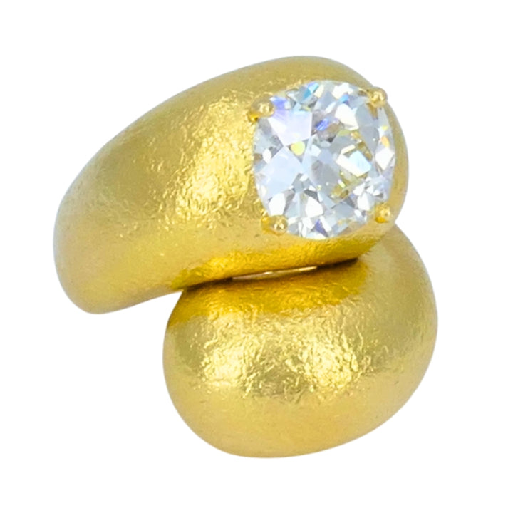 Old European Cut Diamond Ring Gold Bypass Cocktail Ring