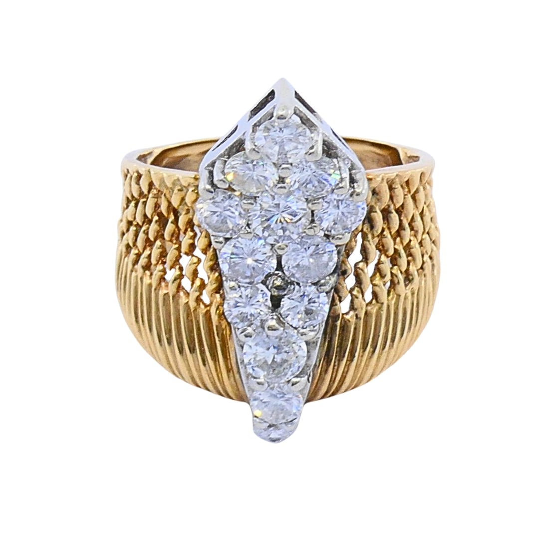 Vintage 14k Gold & 10k White Gold Accent Diamond Cluster Woven Cocktail Ring