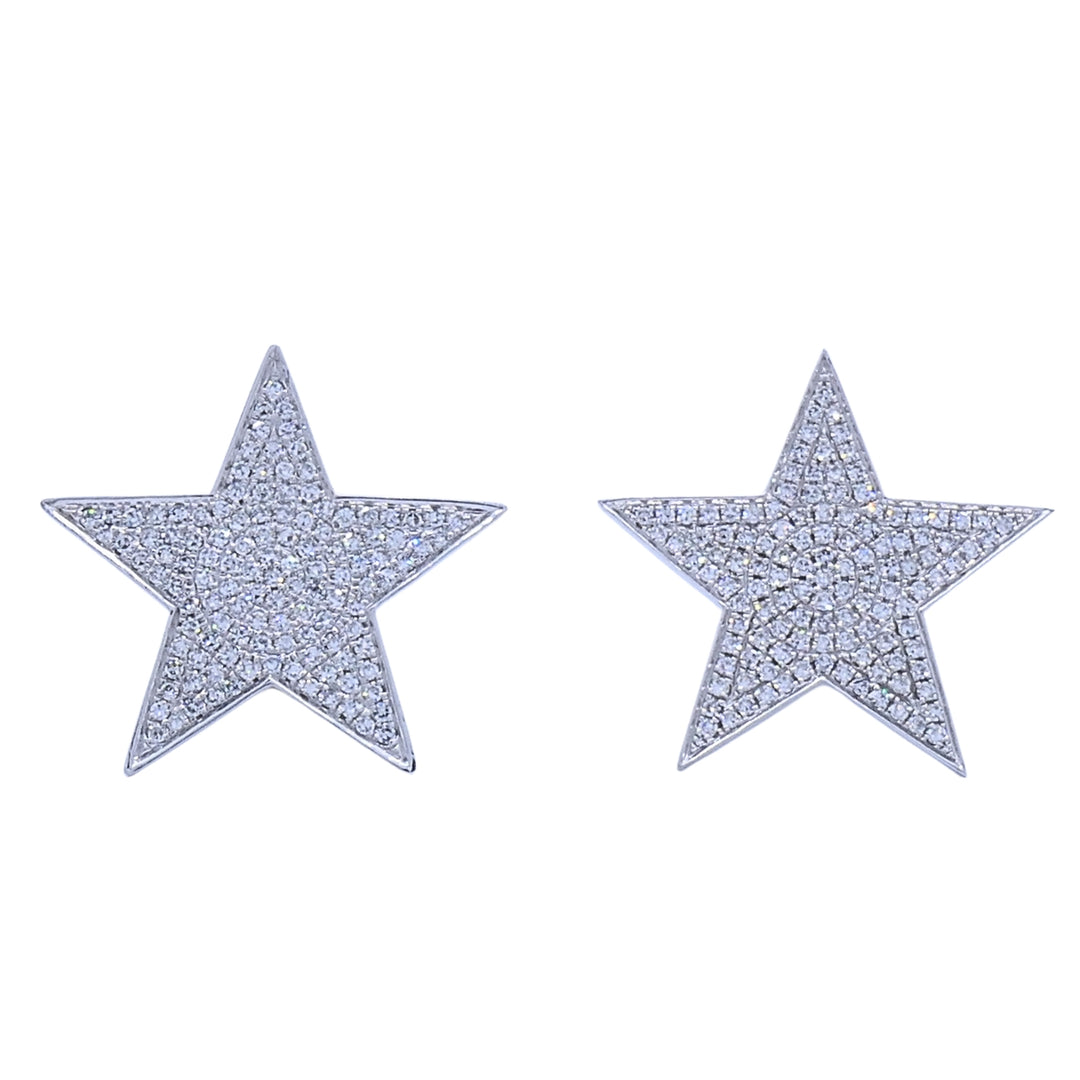 14k White Gold Pavé Diamond Star Stud Earrings