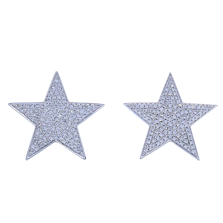 14k White Gold Pavé Diamond Star Stud Earrings