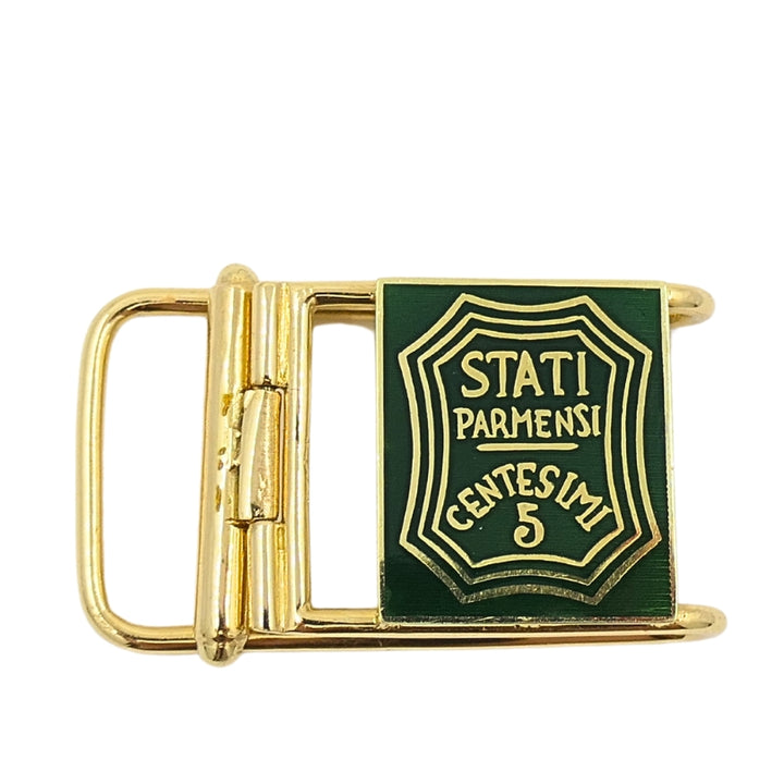 Vintage Belt Buckle Pendant 14k Gold Green Enamel