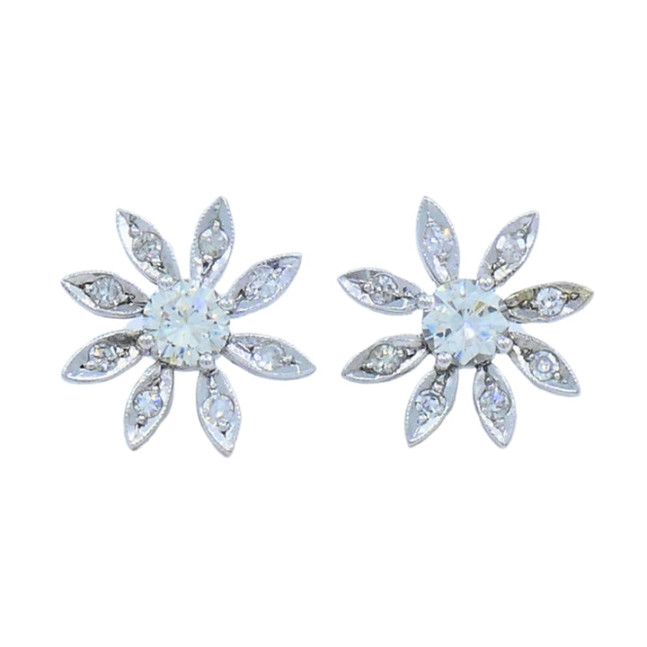 Diamond Floral Stud Earrings 14k Gold