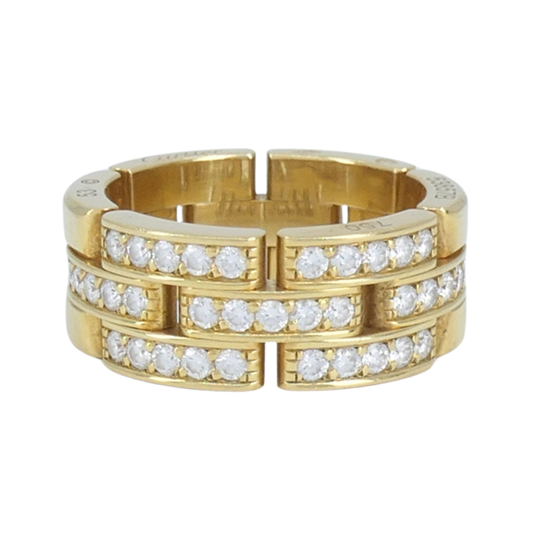 Cartier 18k Gold Diamond Triple Row Maillon Panthere Ring
