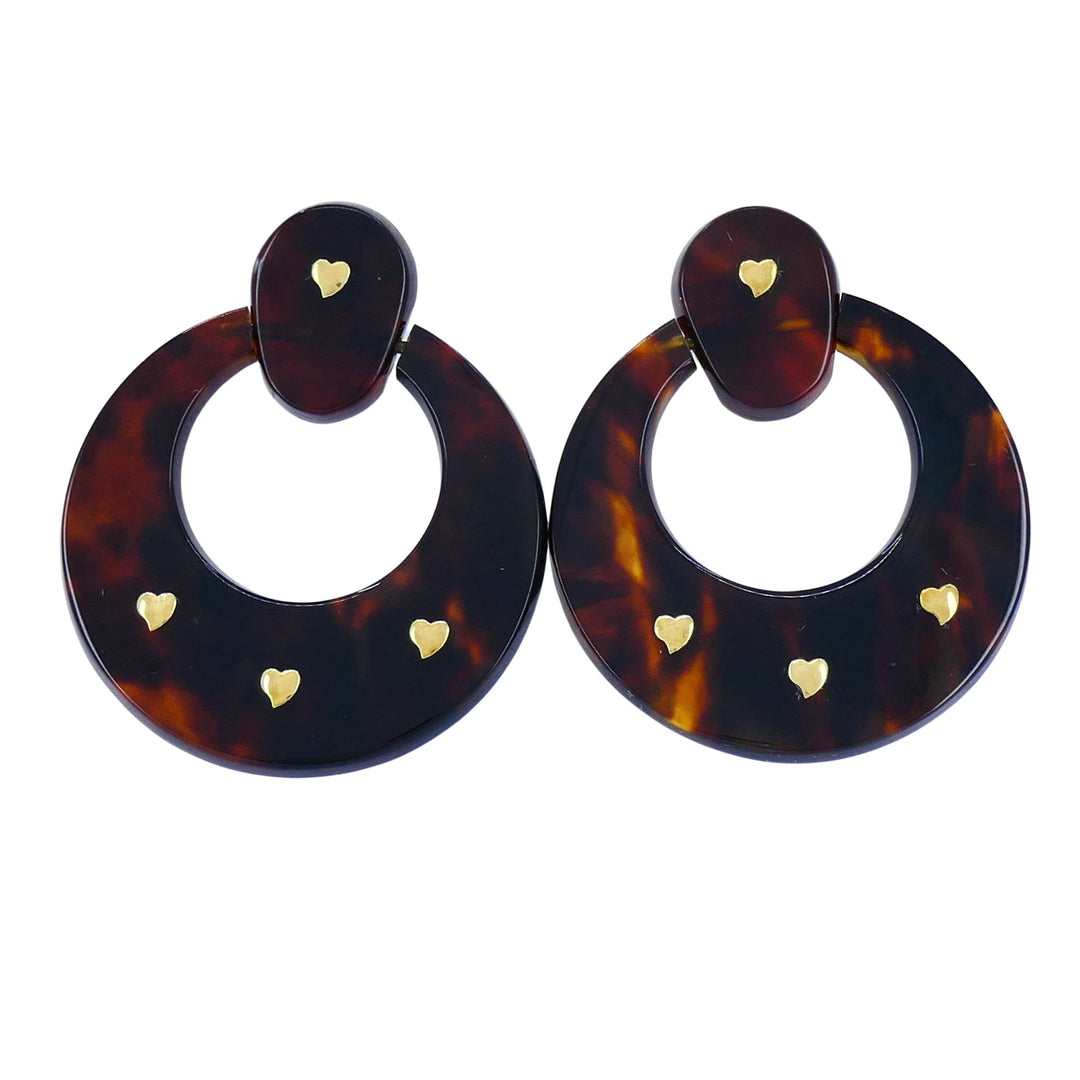 Vintage Italian 18k Gold Tortoise Heart Hoop Earrings