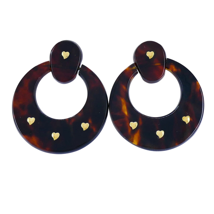 Vintage Italian 18k Gold Tortoise Heart Hoop Earrings