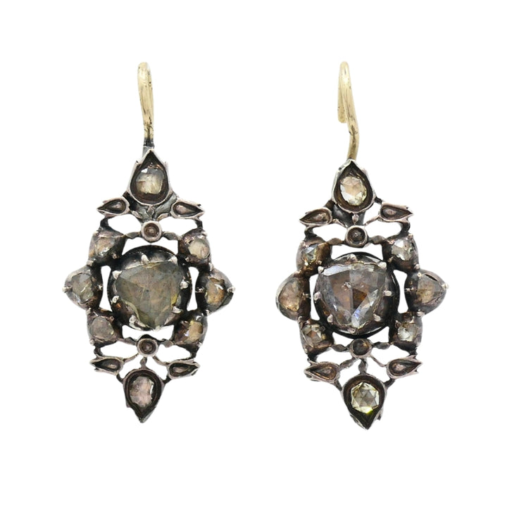 Georgian Diamond Earrings Gold Silver Floral Design