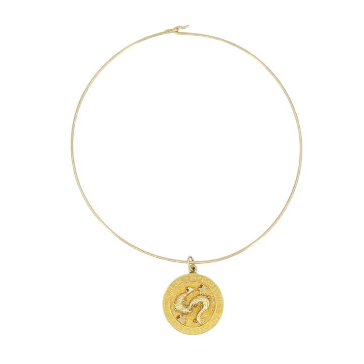 Vintage 14k Gold Pisces Charm Pendant Wire Necklace circa 1950s