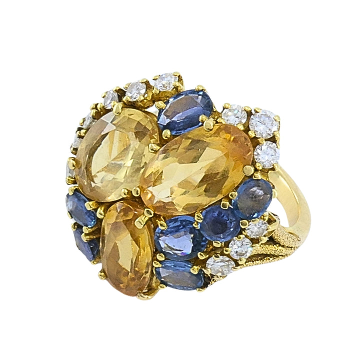 Vintage 14k Gold Imperial Topaz Blue Sapphire Diamond Cluster Cocktail Ring