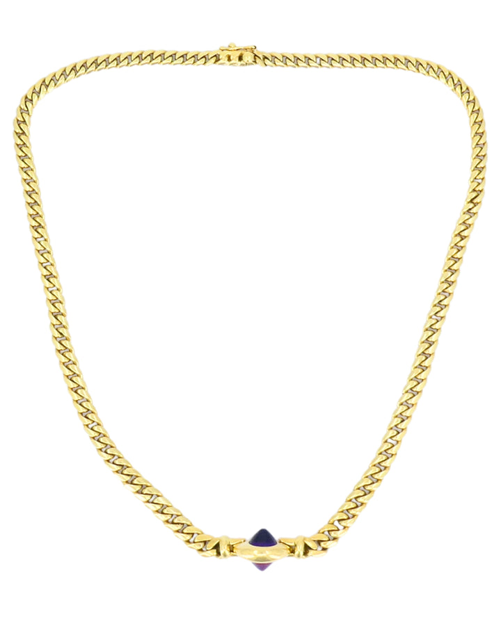 Vintage Bulgari Necklace 18k Gold Gemstones Curblink Chain Necklace,
