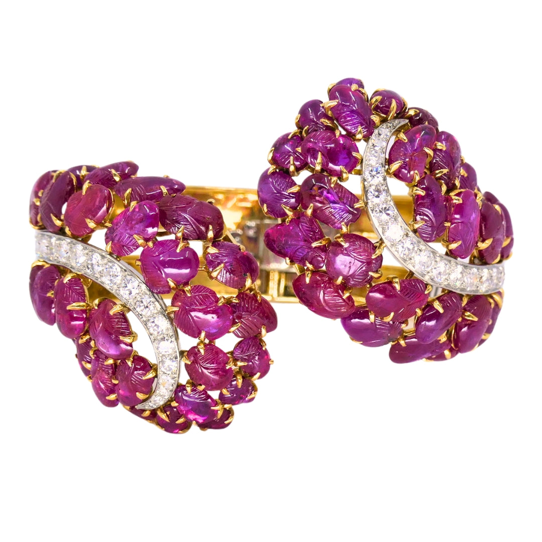 Boucheron Ruby Bracelet Diamond Gold Platinum Burmese Ruby GIA, French